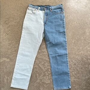 Levi's Blue Straight Jeans with Unique Two-Tone Design